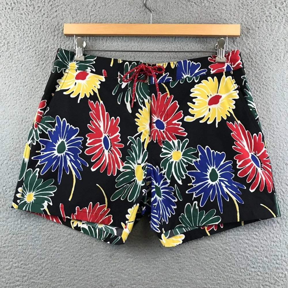 J. Crew Mens Swim Trunks Floral Print Drawstring Swimsuit Shorts 33